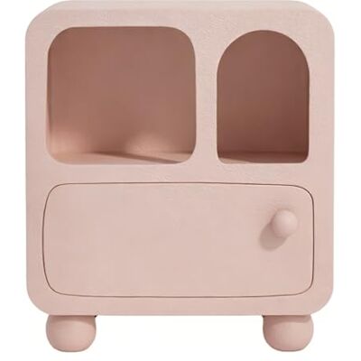 L8p2B5s7 Table de chevet Table de chevet avec un tiroir, deux étagères ouvertes, pieds sphériques for le rangement la chambre à coucher(Pink) L8p2B5s7 Table de chevet Table de chevet avec un tiroir, deux étagères ouvertes, pieds sphériques for le rangement la chambre à coucher(Pink)