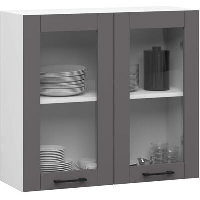 AKORD OLIWIA Armoire suspendue 80 cm avec verre suspendu, 2 étagères et 2 portes, meuble de cuisine encastré, meuble haut, armoire de cuisine, l 80 x H 72 x P 30,5 cm, blanc et gris AKORD OLIWIA Armoire suspendue 80 cm avec verre suspendu, 2 étagères et 2 portes, meuble de cuisine encastré, meuble haut, armoire de cuisine, l 80 x H 72 x P 30,5 cm, blanc et gris