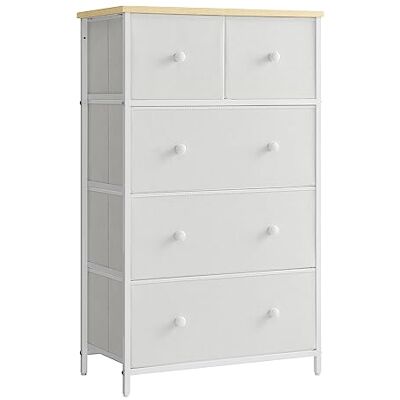 SONGMICS Commode de rangement 5 tiroirs en tissu pour l'entrée, le salon, blanc-chêne LTS514W57 SONGMICS Commode de rangement 5 tiroirs en tissu pour l'entrée, le salon, blanc-chêne LTS514W57
