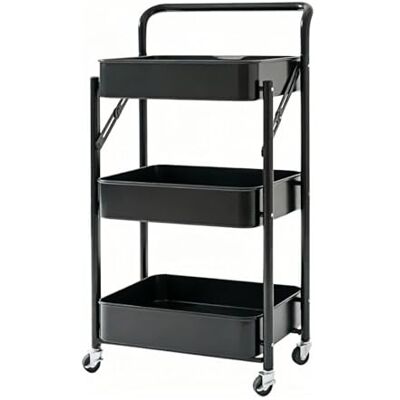 FUHAI-666 Chariot utilitaire Chariot utilitaire pliable à 3 niveaux, support de rangement Mobile, organisateur multi-pièces(Noir) FUHAI-666 Chariot utilitaire Chariot utilitaire pliable à 3 niveaux, support de rangement Mobile, organisateur multi-pièces(Noir)