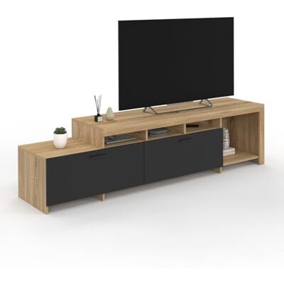 IDMarket Meuble TV MALO de 180 cm en bois et armoires noires IDMarket Meuble TV MALO de 180 cm en bois et armoires noires