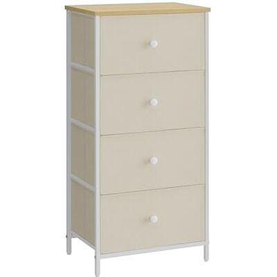 SONGMICS Commode à tiroirs pour chambre à coucher, commode avec 4 tiroirs en tissu, cadre en métal, haute et fine, pour placard, jaune chameau et blanc crème LTS314W01 SONGMICS Commode à tiroirs pour chambre à coucher, commode avec 4 tiroirs en tissu, cadre en métal, haute et fine, pour placard, jaune chameau et blanc crème LTS314W01