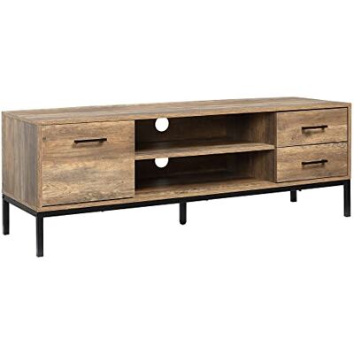 HOMCOM Meuble TV Meuble télé Bois Banc TV pour téléviseur jusqu'à 50 Pouces avec Placard 2 tiroirs 2 niches 2 Passe-câbles pour Salon Salle à Manger Chambre à Coucher, 132 x 39 x 45,5 cm (Marron Noir) HOMCOM Meuble TV Meuble télé Bois Banc TV pour téléviseur jusqu'à 50 Pouces avec Placard 2 tiroirs 2 niches 2 Passe-câbles pour Salon Salle à Manger Chambre à Coucher, 132 x 39 x 45,5 cm (Marron Noir)