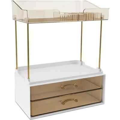 HuhWafee Organisateur de maquillage avec 2 tiroirs, organisateur de maquillage, boîte de rangement pour chambre à coucher, salle de bain, grand maquillage (ambre) HuhWafee Organisateur de maquillage avec 2 tiroirs, organisateur de maquillage, boîte de rangement pour chambre à coucher, salle de bain, grand maquillage (ambre)
