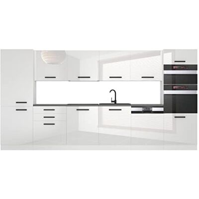 B BELINI GROUP Belini Naomi Bloc de cuisine, 360 cm, cuisine encastrable, entièrement équipée, sans électroménager, avec placards et armoires basses, plans de travail, blanc brillant B BELINI GROUP Belini Naomi Bloc de cuisine, 360 cm, cuisine encastrable, entièrement équipée, sans électroménager, avec placards et armoires basses, plans de travail, blanc brillant