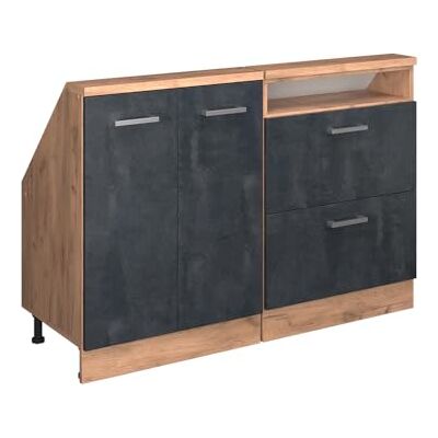 Vicco Meuble sous pente "R-Line", Béton noir, 120cm 2 Modules · Profondeur 46 cm · Pieds réglables en hauteur · 2 Tiroirs · 2 Portes Vicco Meuble sous pente "R-Line", Béton noir, 120cm 2 Modules · Profondeur 46 cm · Pieds réglables en hauteur · 2 Tiroirs · 2 Portes