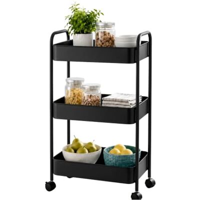 Amig Chariot de cuisine Mod. KLIPSA Noir 44 x 30 x 77 cm Acier Meuble à roulettes – Étagère en acier – Chariot pour cuisine ou salle de bain – Aucun outil nécessaire Amig Chariot de cuisine Mod. KLIPSA Noir 44 x 30 x 77 cm Acier Meuble à roulettes – Étagère en acier – Chariot pour cuisine ou salle de bain – Aucun outil nécessaire
