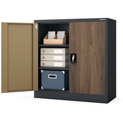 Jan Nowak Petit Armoire de Bureau Metallique revêtement en Poudre Portes battantes verrouillable 92,5 cm x 90 cm x 40 cm (Anthracite/Imitation Bois) Jan Nowak Petit Armoire de Bureau Metallique revêtement en Poudre Portes battantes verrouillable 92,5 cm x 90 cm x 40 cm (Anthracite/Imitation Bois)