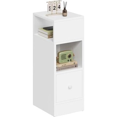 EUGAD Table de Chevet Étroite, Table de Nuit avec 2 Compartiments Ouverts et 1 Tiroir, 25x30x66cm, Compact, pour Chambre à Coucher, Salon, en Aggloméré, Blanc, 0179ZZ EUGAD Table de Chevet Étroite, Table de Nuit avec 2 Compartiments Ouverts et 1 Tiroir, 25x30x66cm, Compact, pour Chambre à Coucher, Salon, en Aggloméré, Blanc, 0179ZZ