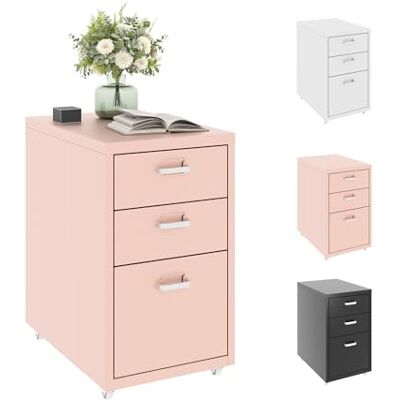 FLEXISPOT Classeur mobile à 3 tiroirs avec poignées en métal et 4 roues, organiseur sous le bureau, la maison (rose) FLEXISPOT Classeur mobile à 3 tiroirs avec poignées en métal et 4 roues, organiseur sous le bureau, la maison (rose)