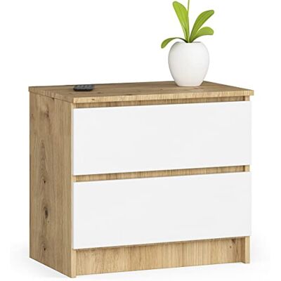 AKORD Commode K60 à 2 tiroirs Meuble moderne pour salon, salle à manger, chambre, couloir, salle de bain, armoire de chambre 60 x 55 x 40 cm chêne artisanal Blanc AKORD Commode K60 à 2 tiroirs Meuble moderne pour salon, salle à manger, chambre, couloir, salle de bain, armoire de chambre 60 x 55 x 40 cm chêne artisanal Blanc