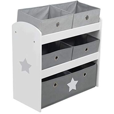 roba Étagère pour Jouets Enfant en Bois Stars 5 Paniers en Tissu Amovibles Meuble de Rangement pour les Jouets 64 x 30 x 60 cm Motif Étoile/Gris roba Étagère pour Jouets Enfant en Bois Stars 5 Paniers en Tissu Amovibles Meuble de Rangement pour les Jouets 64 x 30 x 60 cm Motif Étoile/Gris