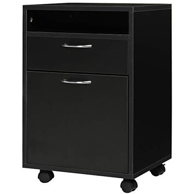 HOMCOM Caisson de bureau rangement bureau sur roulettes tiroir placard niche panneaux particules noir HOMCOM Caisson de bureau rangement bureau sur roulettes tiroir placard niche panneaux particules noir