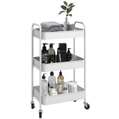 HOMCOM Desserte Chariot de Rangement en Acier Chariot de Service à roulettes 3 Niveaux Plateaux ajourés 45 x 30,6 x 79 cm (Blanc) HOMCOM Desserte Chariot de Rangement en Acier Chariot de Service à roulettes 3 Niveaux Plateaux ajourés 45 x 30,6 x 79 cm (Blanc)