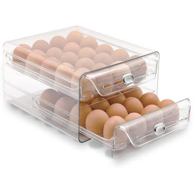 LYFJXX Support à œufs pour réfrigérateur, organisateur de tiroir transparent pour 40 œufs, 2 couches avec échelle de temps pour réfrigérateur, armoire et comptoir LYFJXX Support à œufs pour réfrigérateur, organisateur de tiroir transparent pour 40 œufs, 2 couches avec échelle de temps pour réfrigérateur, armoire et comptoir
