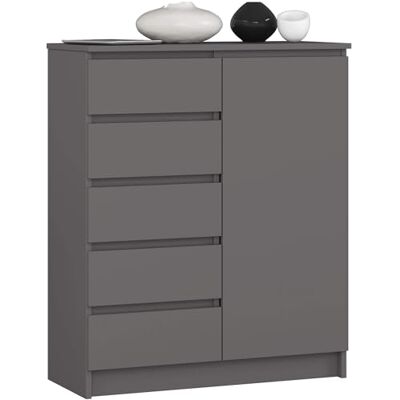 AKORD Commode K80 avec 5 tiroirs, armoire avec 1 porte et 3 étagères, pour le salon, la chambre à coucher, moderne, panneau laminé de 16 mm, 80 x 97 x 35 cm, couleur gris graphite et gris graphite AKORD Commode K80 avec 5 tiroirs, armoire avec 1 porte et 3 étagères, pour le salon, la chambre à coucher, moderne, panneau laminé de 16 mm, 80 x 97 x 35 cm, couleur gris graphite et gris graphite