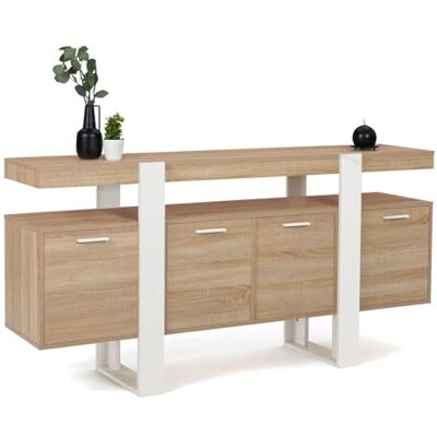 IDMARKET Phoenix XXL Buffet - 4 portes, bois & blanc, 160cm IDMARKET Phoenix XXL Buffet - 4 portes, bois & blanc, 160cm