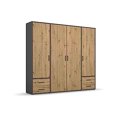 RAUCH Möbel Voyager Armoire à portes pivotantes en chêne artisanal/gris métallique avec 4 portes et 1 tringle à vêtements et 5 étagères 187 x 194 x 53 cm RAUCH Möbel Voyager Armoire à portes pivotantes en chêne artisanal/gris métallique avec 4 portes et 1 tringle à vêtements et 5 étagères 187 x 194 x 53 cm
