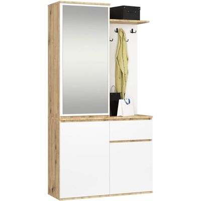 AKORD Ensemble de vestiaires ENTRO noir 95 cm Garde-robe compacte pour couloir étroit 3 portes, 1 tiroir 7 étagères Ensemble moderne de meubles de couloir Style industriel Chêne artisanal AKORD Ensemble de vestiaires ENTRO noir 95 cm Garde-robe compacte pour couloir étroit 3 portes, 1 tiroir 7 étagères Ensemble moderne de meubles de couloir Style industriel Chêne artisanal