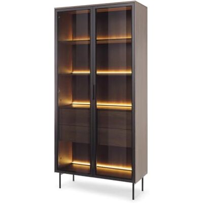 FURNLUX Vitrine chêne foncé et noir, 92 x 39 x 195 cm, 80 kg, moderne, à monter soi-même, rectangulaire, avec instructions de montage (français non garanti) FURNLUX Vitrine chêne foncé et noir, 92 x 39 x 195 cm, 80 kg, moderne, à monter soi-même, rectangulaire, avec instructions de montage (français non garanti)