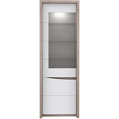 Forte Saint Tropez Vitrine gauche 2 portes en bois blanc brillant combiné avec chêne sable, 42 x 63 x 190 cm Forte Saint Tropez Vitrine gauche 2 portes en bois blanc brillant combiné avec chêne sable, 42 x 63 x 190 cm
