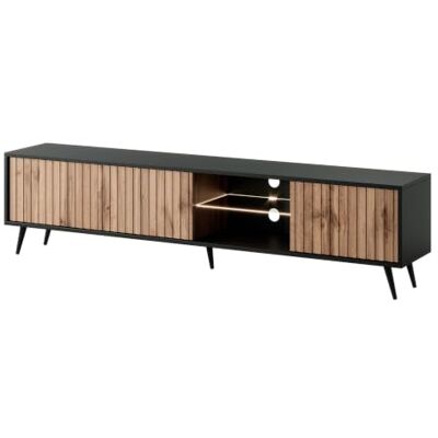 Selsey Meuble TV Armoire De Télévision sur Pieds Noir 175 cm À Lamelles Éclairage LED Chêne Wotan Bello Selsey Meuble TV Armoire De Télévision sur Pieds Noir 175 cm À Lamelles Éclairage LED Chêne Wotan Bello