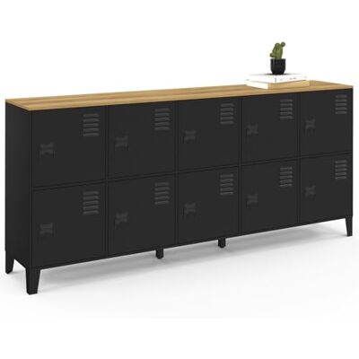 IDMarket Buffet casier 180cm Ester 10 Portes en métal Noir Plateau Bois Design Industriel IDMarket Buffet casier 180cm Ester 10 Portes en métal Noir Plateau Bois Design Industriel