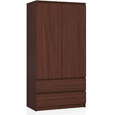 AKORD Armoire STAR S 90 cm à deux portes 2 tiroirs avec étagères et tringle à vêtements Armoire de chambre à coucher Panneau stratifié 16 mm Wengé AKORD Armoire STAR S 90 cm à deux portes 2 tiroirs avec étagères et tringle à vêtements Armoire de chambre à coucher Panneau stratifié 16 mm Wengé
