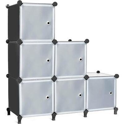AWTATOS Cube de rangement avec portes empilables à 6 cubes pour chambre à coucher et organisateur de vêtements, armoire portable à faire soi-même, noir AWTATOS Cube de rangement avec portes empilables à 6 cubes pour chambre à coucher et organisateur de vêtements, armoire portable à faire soi-même, noir