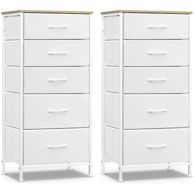 WOLTU SSK004ws-2 Lot de 2 commodes à 5 tiroirs, en tissu, pour chambre à coucher, salon, couloir, en bois dérivé du bois, blanc nuage/beige WOLTU SSK004ws-2 Lot de 2 commodes à 5 tiroirs, en tissu, pour chambre à coucher, salon, couloir, en bois dérivé du bois, blanc nuage/beige