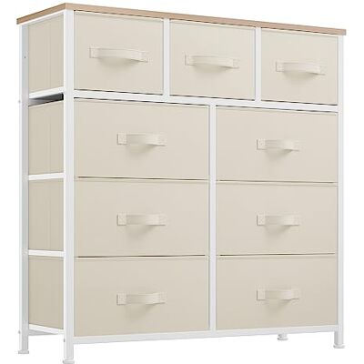 YITAHOME Commode à 9 tiroirs en tissu avec poignées Armoire de rangement Armature en métal Commode en tissu pour chambre à coucher, salon, couloir, bureau Blanc crème YITAHOME Commode à 9 tiroirs en tissu avec poignées Armoire de rangement Armature en métal Commode en tissu pour chambre à coucher, salon, couloir, bureau Blanc crème