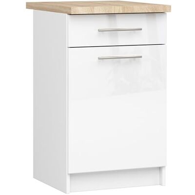 AKORD Armoire de cuisine avec plan de travail Oliwia S50 Armoire de base avec porte, tiroir et 2 étagères Buffet Péninsule 46 x 50 x 85 cm Blanc AKORD Armoire de cuisine avec plan de travail Oliwia S50 Armoire de base avec porte, tiroir et 2 étagères Buffet Péninsule 46 x 50 x 85 cm Blanc
