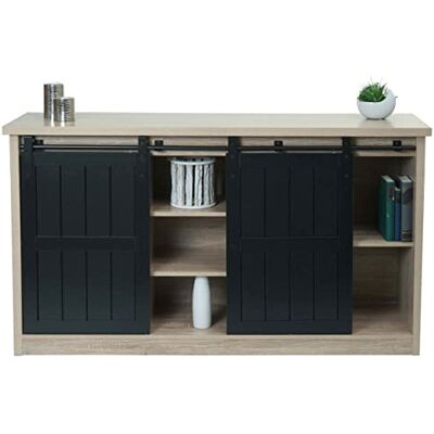 Mendler Buffet HWC-K75AM Meuble haut avec portes coulissantes 7 compartiments Aspect bois Métal industriel 84 x 150 x 40 cm Couleur naturelle Mendler Buffet HWC-K75AM Meuble haut avec portes coulissantes 7 compartiments Aspect bois Métal industriel 84 x 150 x 40 cm Couleur naturelle