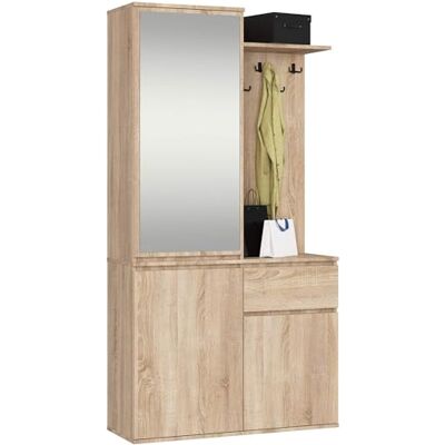 AKORD Ensemble de garde-robe Enttro noir 95 cm Garde-robe compacte pour couloir étroit 3 portes, 1 tiroir 7 étagères Ensemble de meubles de couloir moderne Style industriel Chêne Sonoma AKORD Ensemble de garde-robe Enttro noir 95 cm Garde-robe compacte pour couloir étroit 3 portes, 1 tiroir 7 étagères Ensemble de meubles de couloir moderne Style industriel Chêne Sonoma