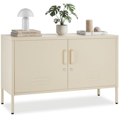 tectake ® Buffet 100 x 42,5 x 65 cm avec fermeture magnétique, étagère intermédiaire réglable, verrouillable, en métal, antidérapant, structure en acier solide, look minimaliste, pieds à vis, commode tectake ® Buffet 100 x 42,5 x 65 cm avec fermeture magnétique, étagère intermédiaire réglable, verrouillable, en métal, antidérapant, structure en acier solide, look minimaliste, pieds à vis, commode