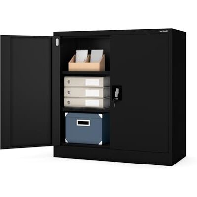 Jan Nowak Petite armoire de bureau C001B En métal 2 étagères réglables Revêtement par pulvérisation Verrouillable 92,5 x 90 x 40 cm Noir Jan Nowak Petite armoire de bureau C001B En métal 2 étagères réglables Revêtement par pulvérisation Verrouillable 92,5 x 90 x 40 cm Noir