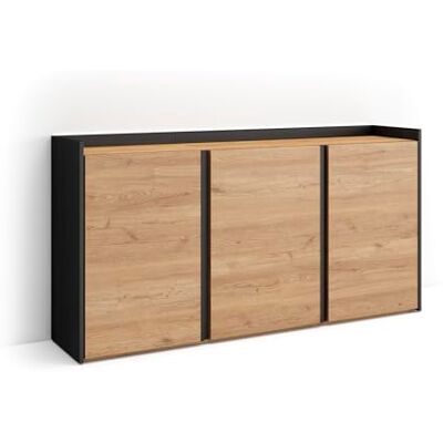 Skraut Home Buffet salon et cuisine Meuble de Rangement, Commode 156x80x35 cm 3 Portes LED Style moderne Chêne et noir Skraut Home Buffet salon et cuisine Meuble de Rangement, Commode 156x80x35 cm 3 Portes LED Style moderne Chêne et noir