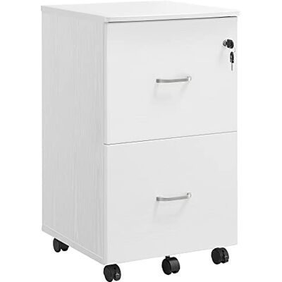 VASAGLE classeur à 2 tiroirs, classeur verrouillable, piédestal mobile avec rails de suspension réglables, blanc LCD027W46 VASAGLE classeur à 2 tiroirs, classeur verrouillable, piédestal mobile avec rails de suspension réglables, blanc LCD027W46