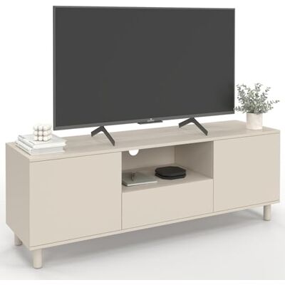 IDMarket Meuble TV 140 cm BERTILLE 3 Portes Bois Beige IDMarket Meuble TV 140 cm BERTILLE 3 Portes Bois Beige