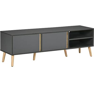 HOMCOM Meuble TV Design Scandinave 55 Pouces 150 x 35 x 45 cm Gris Foncé Banc TV, 2 Portes, 2 Niches, Avec Passe-Câbles, pour Télévision Jusqu'à 55 Pouces HOMCOM Meuble TV Design Scandinave 55 Pouces 150 x 35 x 45 cm Gris Foncé Banc TV, 2 Portes, 2 Niches, Avec Passe-Câbles, pour Télévision Jusqu'à 55 Pouces