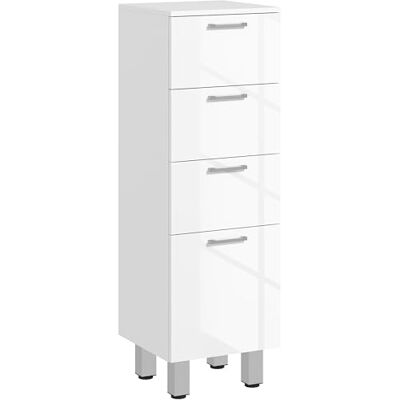 kleankin Meuble de salle de bain 4 Tiroirs 30 x 30 x 93 cm Blanc Brillant Meuble de Rangement, Armoire de Toilette sur Pied, Base Surélevée, Commode Salle de Bain kleankin Meuble de salle de bain 4 Tiroirs 30 x 30 x 93 cm Blanc Brillant Meuble de Rangement, Armoire de Toilette sur Pied, Base Surélevée, Commode Salle de Bain