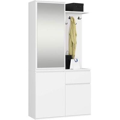 AKORD Ensemble de garde-robe noir 95 cm Meuble de couloir compact 3 portes, 1 tiroir, 7 étagères Style industriel Blanc AKORD Ensemble de garde-robe noir 95 cm Meuble de couloir compact 3 portes, 1 tiroir, 7 étagères Style industriel Blanc