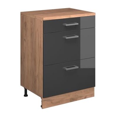 Vicco Commode d'extension "Rion", Anthracite Brillant/Chêne doré, 60x46cm sans pente avec 3 tiroirs, combinable avec les armoires sous pente et modules d'armoire Rion Vicco Commode d'extension "Rion", Anthracite Brillant/Chêne doré, 60x46cm sans pente avec 3 tiroirs, combinable avec les armoires sous pente et modules d'armoire Rion