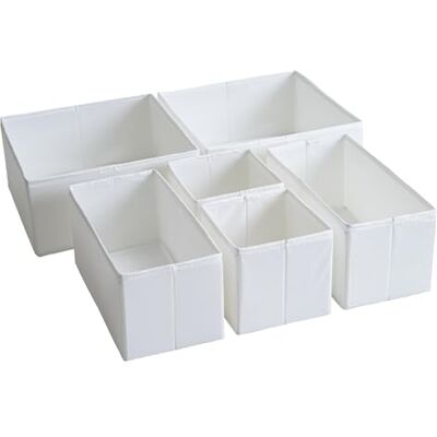 TYEERS Lot de 6 organiseurs de tiroir en tissu durable, lavable, avec planches de support de base, petites boîtes de rangement pour salle de bain, armoire, commode, blanc TYEERS Lot de 6 organiseurs de tiroir en tissu durable, lavable, avec planches de support de base, petites boîtes de rangement pour salle de bain, armoire, commode, blanc