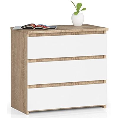 AKORD CL-3 Commode à 3 tiroirs pour le salon, la chambre, le bureau, design fonctionnel moderne, 60 x 57 x 35 cm (l x H x P), poids 26 kg, chêne Sonoma, blanc AKORD CL-3 Commode à 3 tiroirs pour le salon, la chambre, le bureau, design fonctionnel moderne, 60 x 57 x 35 cm (l x H x P), poids 26 kg, chêne Sonoma, blanc