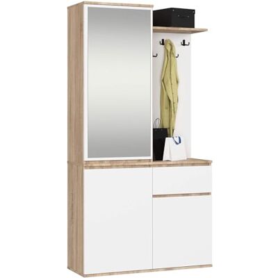 AKORD Ensemble de vestiaires ENTRO noir 95 cm Garde-robe compacte pour couloir étroit 3 portes, 1 tiroir 7 étagères Ensemble moderne de meubles de couloir Style industriel Chêne Sonoma et AKORD Ensemble de vestiaires ENTRO noir 95 cm Garde-robe compacte pour couloir étroit 3 portes, 1 tiroir 7 étagères Ensemble moderne de meubles de couloir Style industriel Chêne Sonoma et