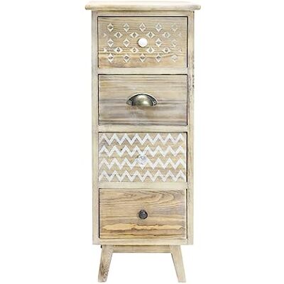 Rebecca Mobili Table de chevet en bois vintage, petite commode 4 tiroirs, marron clair, blanc shabby, rangement linge Dimensions : 81,5 x 30 x 30 cm (HxLxP) RE6619 Rebecca Mobili Table de chevet en bois vintage, petite commode 4 tiroirs, marron clair, blanc shabby, rangement linge Dimensions : 81,5 x 30 x 30 cm (HxLxP) RE6619