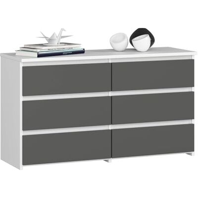 AKORD CL-100 Commode avec 6 tiroirs, fonctionnelle, pour salon, chambre à coucher, durable, guide à rouleaux, avec bords en ABS, 35 x 100 x 57 cm, blanche et façade gris graphite AKORD CL-100 Commode avec 6 tiroirs, fonctionnelle, pour salon, chambre à coucher, durable, guide à rouleaux, avec bords en ABS, 35 x 100 x 57 cm, blanche et façade gris graphite
