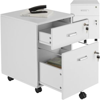 tectake Commode sur roues, 2 tiroirs avec serrure pour documents DIN-A4, rails télescopiques coulissants, 5 roues doubles pivotantes et verrouillables, poignées en métal, bureau accessoires Blanc tectake Commode sur roues, 2 tiroirs avec serrure pour documents DIN-A4, rails télescopiques coulissants, 5 roues doubles pivotantes et verrouillables, poignées en métal, bureau accessoires Blanc