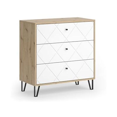 Vicco Commode avec tiroirs "Nizza", Chêne Artisan, 80.2x82.6cm avec 3 tiroirs, pour une utilisation comme surface de rangement à côté du lit Vicco Commode avec tiroirs "Nizza", Chêne Artisan, 80.2x82.6cm avec 3 tiroirs, pour une utilisation comme surface de rangement à côté du lit